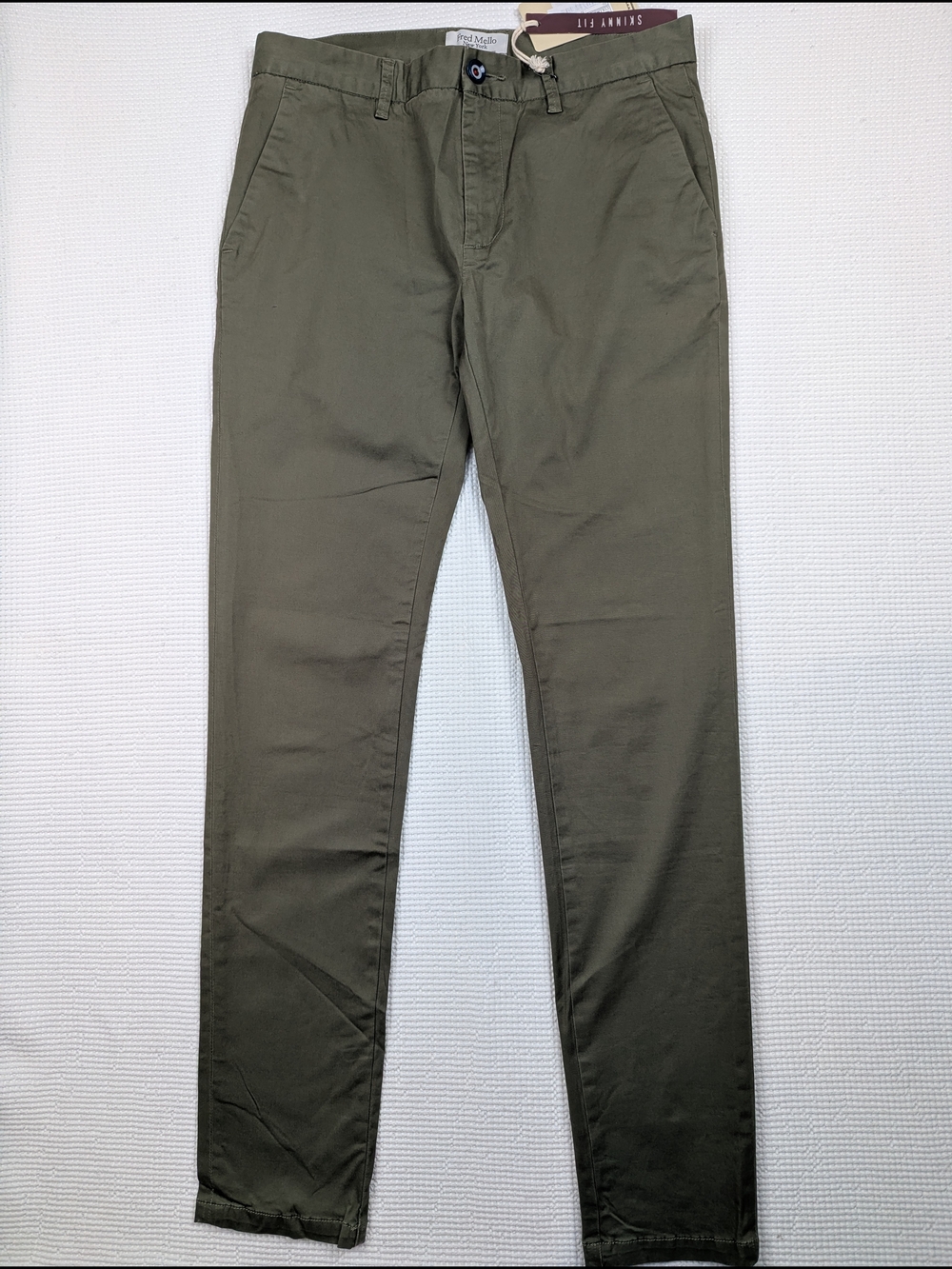 Fred Mello Mr. Bruce Skinny Fit Stretch Chino Pants - Army Men's 32 X 31.5